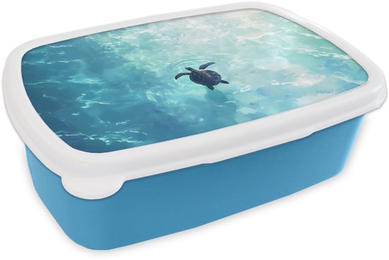 Broodtrommel Blauw - Lunchbox Schildpad - Zee - Blauw - Schittering - Brooddoos 18x12x6 cm - Brood lunch box - Broodtrommels voor kinderen en volwassenen