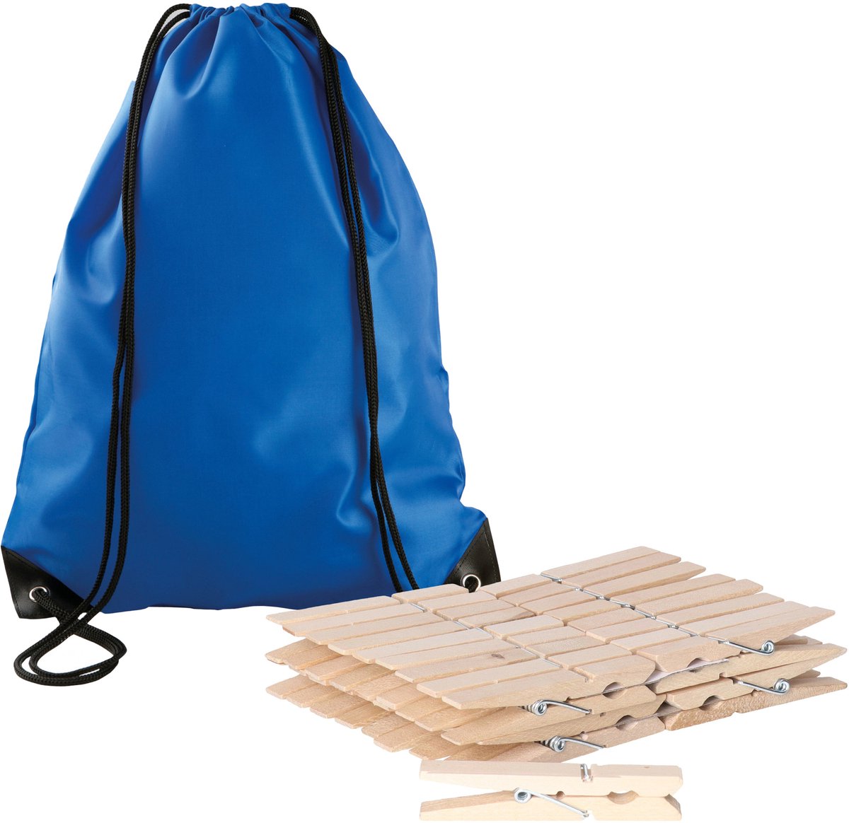 Sorbo Wasknijpers Voordeelzak - met 180x houten wasknijpers - In tasje met hengsels - blauw - was ophangen