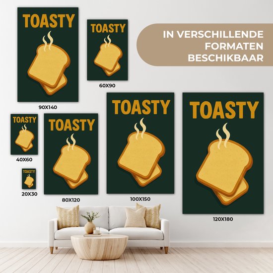 Canvas schilderij 90x140 cm - Exclusieve wanddecoratie Brood - Tosti - Groen - Minimalistisch - Muurdecoratie woonkamer - Slaapkamer decoratie - Kamer accessoires - Schilderijen op canvas