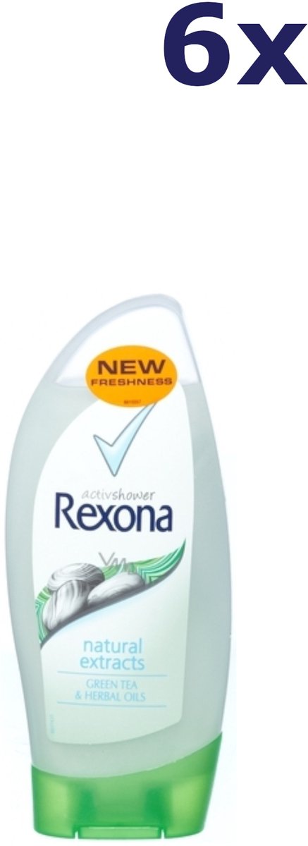 6x Rexona douchegel Natural Extracts Green Tea& Herbal Oils 250ML