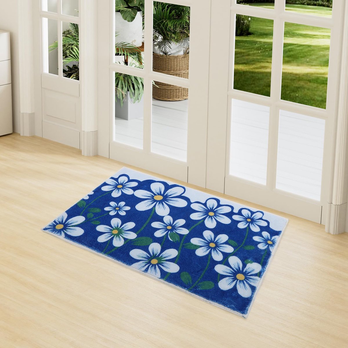 Ibenzoa Zachte en Functionele Deurmat van Katoen, Geschikt voor Elke Ruimte, Blauw, 50 x 80 cm