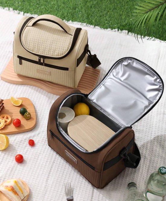 S&E Geïsoleerde Lunchtas met Schouderriem – Voor Werk, School, Picknick of Reis - Bruin — afbeelding 3