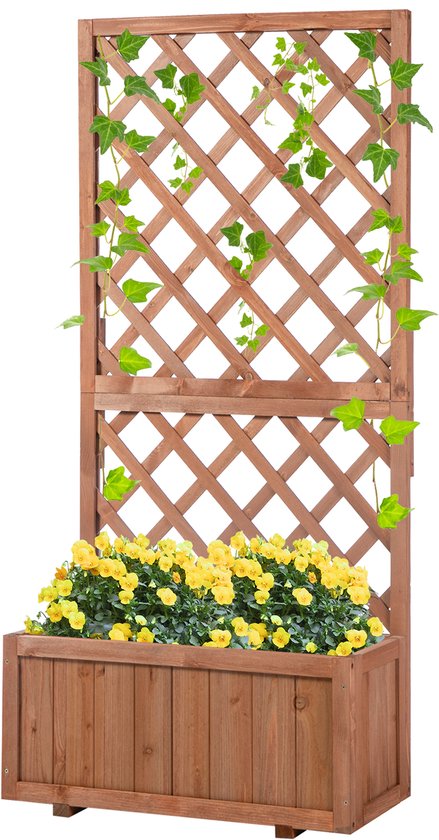 Outsunny verhoogde plantenbak - met trellis - bruin