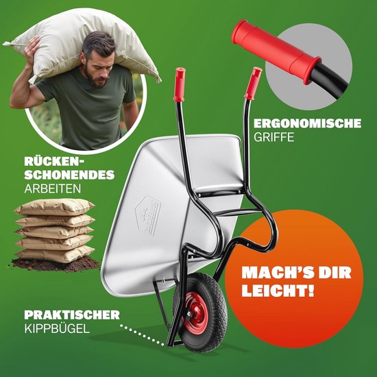 Kruiwagen 100 liter Capaciteit 250kg Draagvermogen Tuinkar Handkar Tuin Bouw van MacLean — afbeelding 2