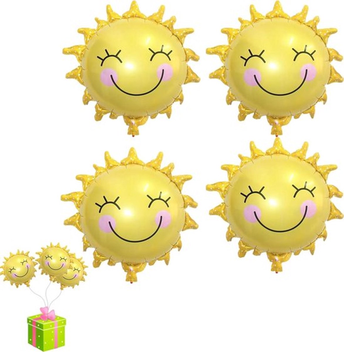 4 stuks zon folieballonnen voor verjaardag - heliumballonnen - zonfeesten - lentefeesten .