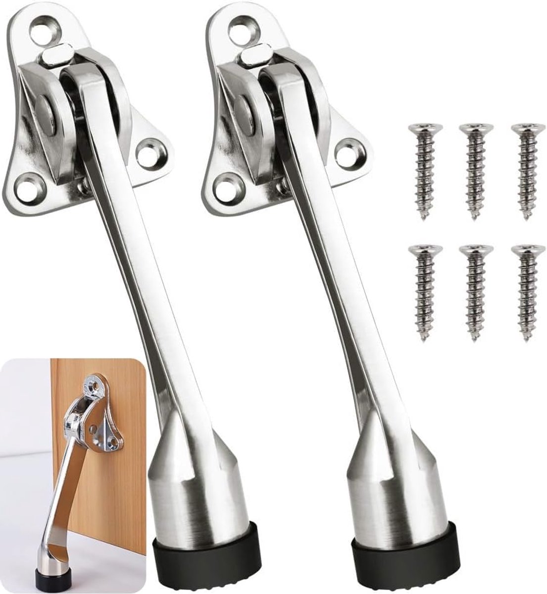 Ibenzoa® Twee Verstelbare Deurstops van Zinklegering met Rubberen Dempers – Voor Alle Ruimtes