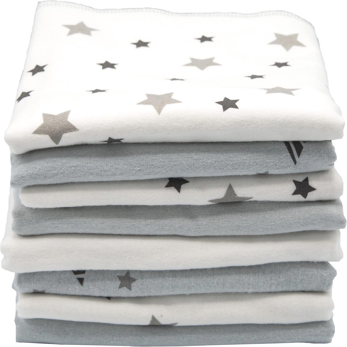 Image of Absorberende spuugdoeken voor baby's | Flanel sterren lichtgrijs | 40 x 40 cm | Set van 8 | Oeko-Tex gecertificeerd