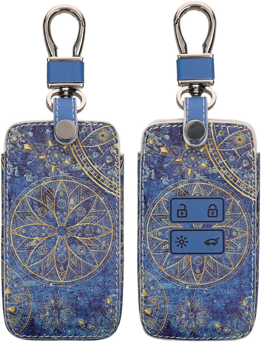 kwmobile autosleutel hoesje geschikt voor Renault 4-knops autosleutelkaart (alleen Keyless Go) - Autosleutel behuizing - Case in geel / donkerblauw - Mandala design