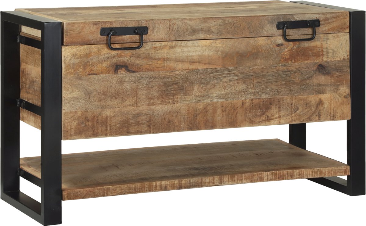 vidaXL - Opbergbox - met - opslag - Bruin - 80 - x - 35 - x - 45 - cm - Massief - mangohout