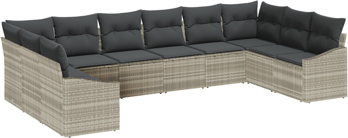vidaXL - Tuinbank - Set - met - opslag - 10 - pcs - Lichtgrijs - poly - rattan