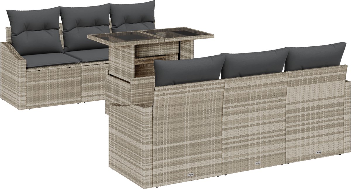 vidaXL Tuinbank - Set - 7 - st - Lichtgrijs - poly - rattan