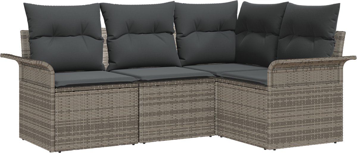 vidaXL - Tuinbank - Set - met - opslag - 4 - pcs - Grijs - poly - rattan