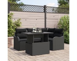 vidaXL – Buiten – Eettafel – Set – met – kussen – 5 – pcs – Zwart – Poly – rattan