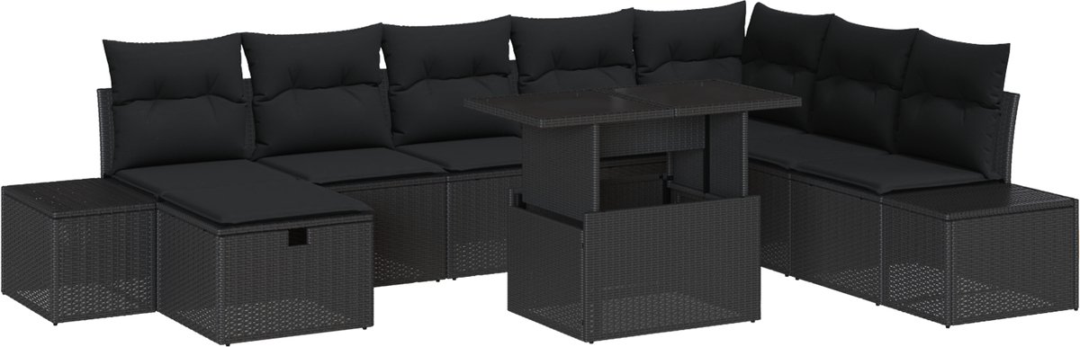 vidaXL - Tuinbank - Set - 11 - pcs - Zwart - Poly - rattan