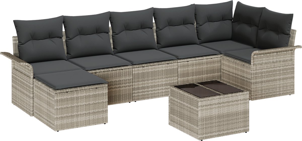 vidaXL - Tuinbank - Set - met - kussen - 8 - pcs - Lichtgrijs - Poly - rattan
