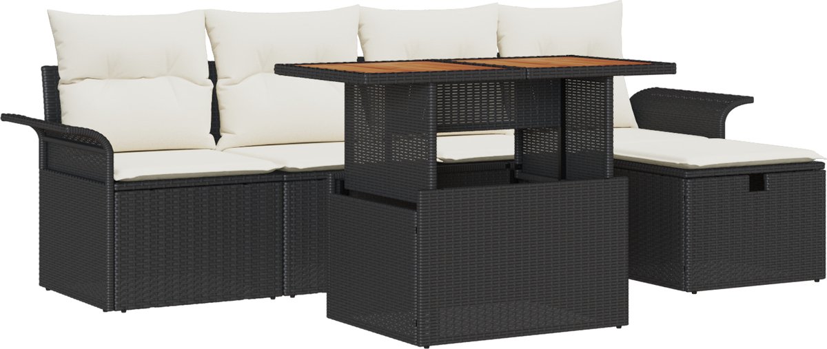 vidaXL - Tuinbank - Set - met - kussen - met - opslag - 6 - pcs - Zwart - poly - rattan