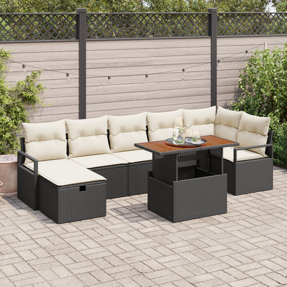 vidaXL - Tuinbank - Set - met - kussen - met - opslag - 8 - pcs - Zwart - poly - rattan