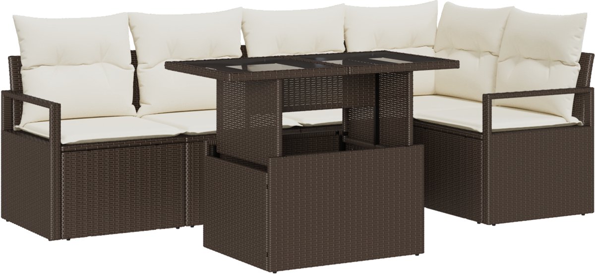 vidaXL Tuinbank - Set - 6 - st - Bruin - Poly - rattan