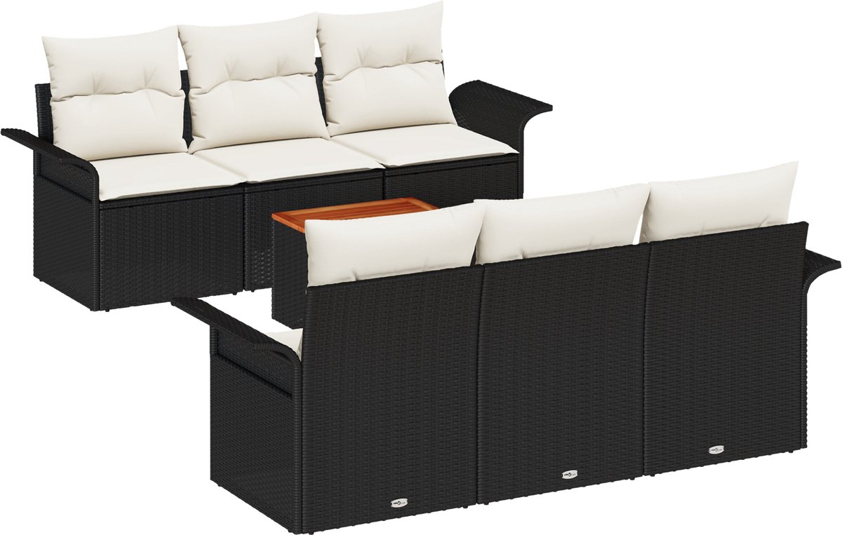 vidaXL - Tuinbank - Set - met - kussen - 7 - pcs - Zwart - poly - rattan
