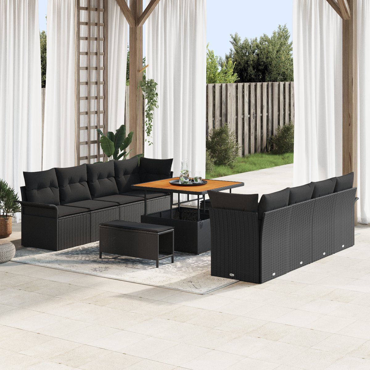 vidaXL - Tuinbank - Set - met - kussen - met - opslag - Zwart - 100 - x - 100 - x - 71 - cm