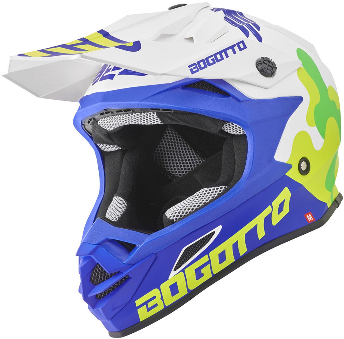 Bogotto V328 Camo Fiberglass Wit Blauw Crosshelm - Maat L - Helm