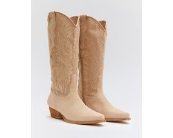 Dames Cowboylaarzen - Beige - Suedine - Maat 38 -
