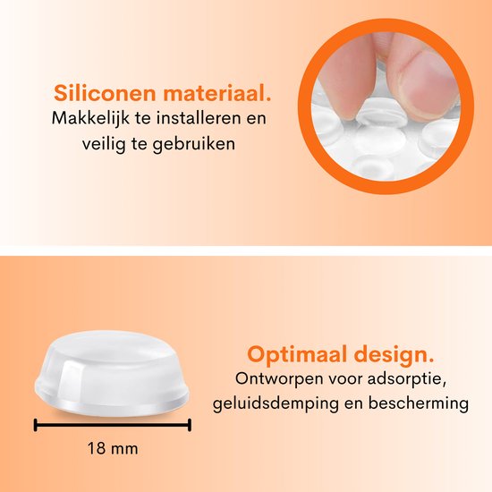Kleine, ronde, transparante bumper van 18 mm, ontworpen voor absorptie en geluidsdemping.