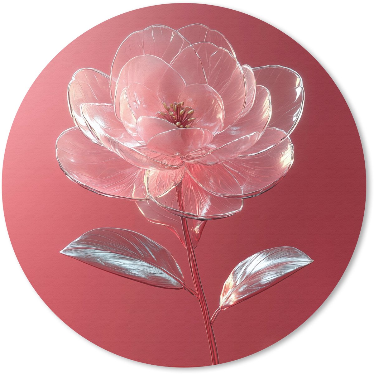 Muismat rond 30x30 cm - Mousepad Sierlijk - Bloem - Roze - Glazen - Ronde muismatten