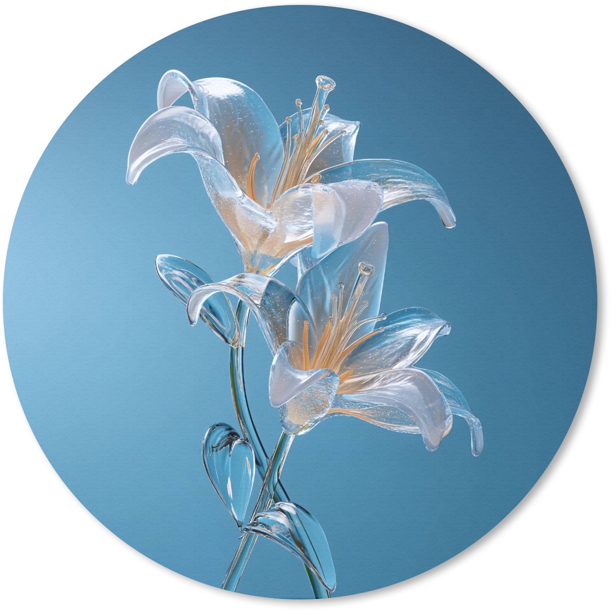 Muismat rond 30x30 cm - Mousepad Lelies - Blauw - Glazen - Ronde muismatten