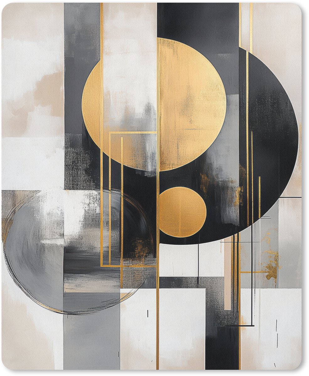 Muismat 19x23 cm - Mousepad Abstract - Goud - Zilver - Vormen - Aesthetic - Modern - Muismatten