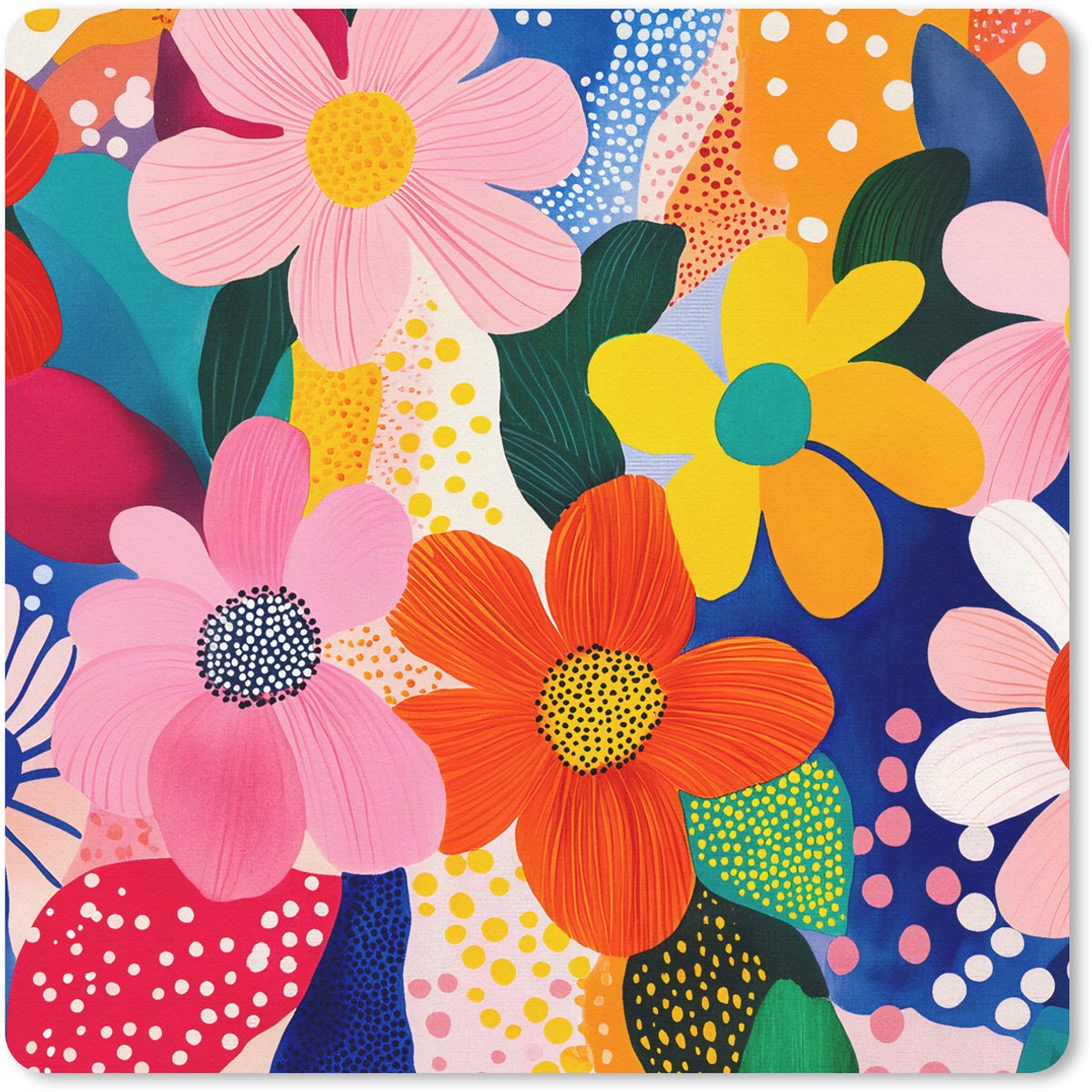 Muismat 30x30 cm - Mousepad Bloemen - Kleurrijk - Stippen - Muismatten