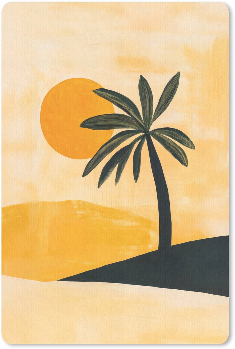 Muismat 18x27 cm - Mousepad Illustratie - Palmboom - Zon - Heuvels - Muismatten