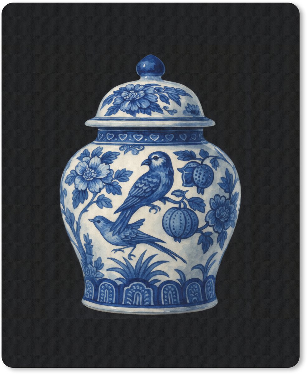 Muismat 19x23 cm - Mousepad Pot - Delfts Blauw - Bloemen - Muismatten