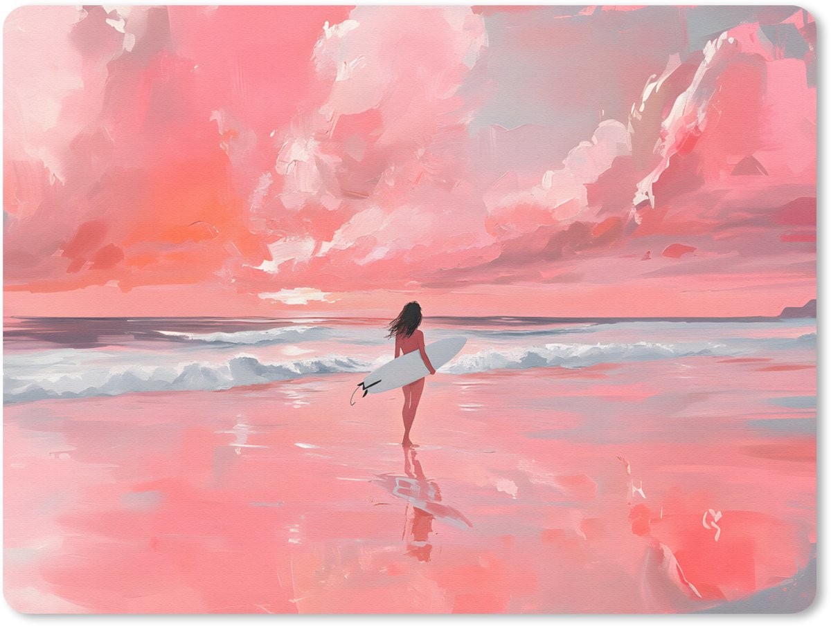 Muismat 23x19 cm - Mousepad Roze - Surfen - Zee - Muismatten
