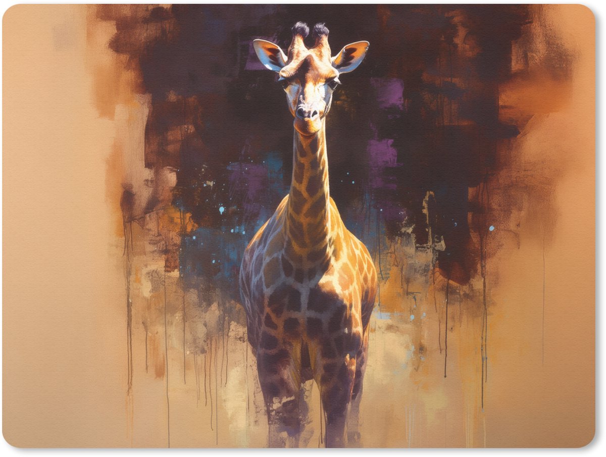 Muismat 23x19 cm - Mousepad Giraf - Bruin - Abstract - Geschilderd - Muismatten