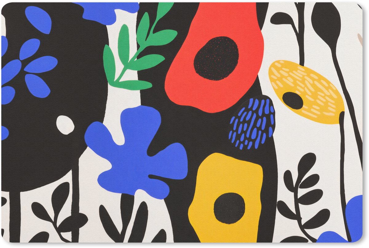 Muismat 27x18 cm - Mousepad Bloemen - Bladeren - Abstract - Zwart - Muismatten