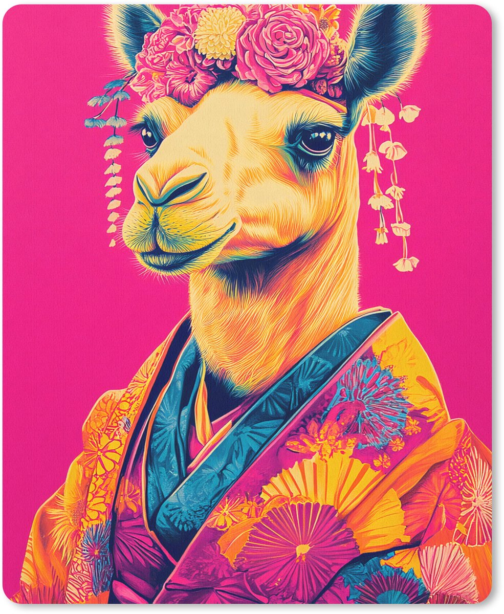 Muismat 19x23 cm - Mousepad Kameel - Bloemen - Kimono - Waaiers - Muismatten