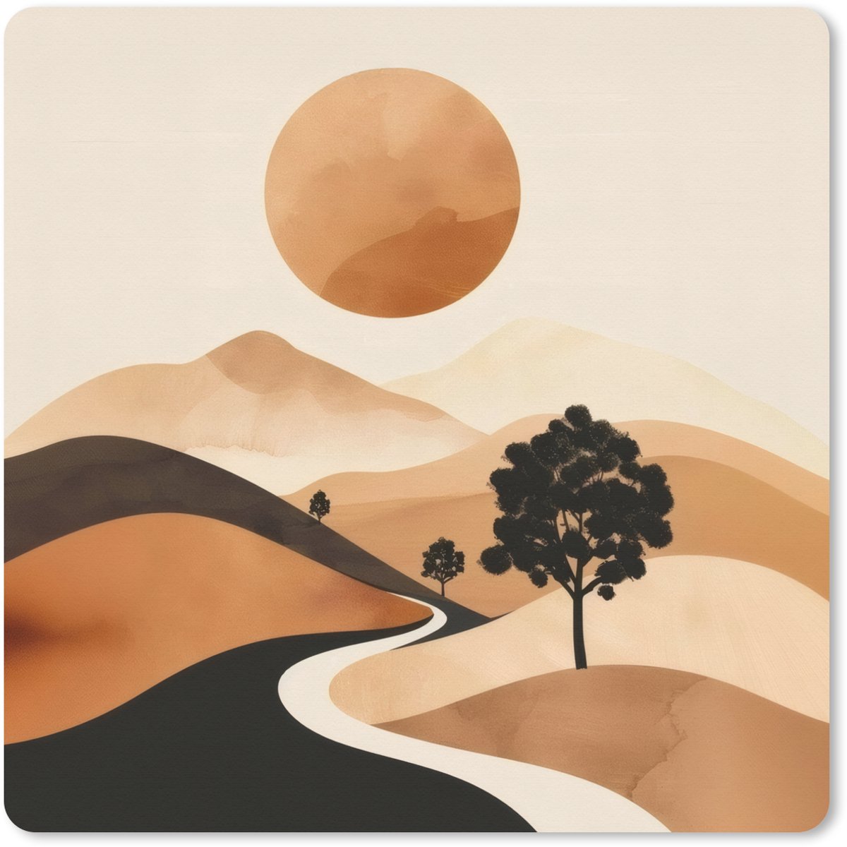 Muismat XXL 50x50 cm - Bureau onderlegger - Bureau mat Zon - Heuvels - Boom - Abstract - Bureaumat - Gaming mousepad xl - Bureaulegger groot - Computer deskmat