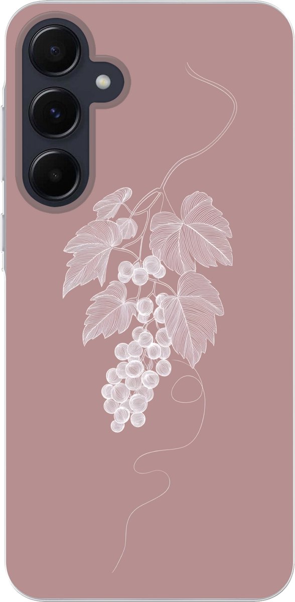 Telefoonhoesje Geschikt voor Samsung Galaxy A55 hoesje - Tros - Druiven - Illustratie - Bladeren - Siliconen Telefoonhoesje Telefoonhoesje