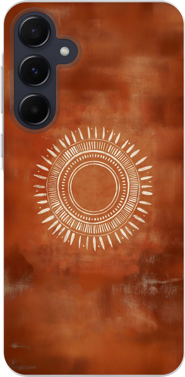 Telefoonhoesje Geschikt voor Samsung Galaxy A55 hoesje - Abstract - Lijnen - Zonnestralen - Roodbruin - Siliconen Telefoonhoesje Telefoonhoesje