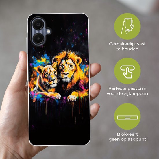 Coque de téléphone compatible avec Samsung Galaxy A06 - Lions - Peinture - Couleurs - Coque en Siliconen