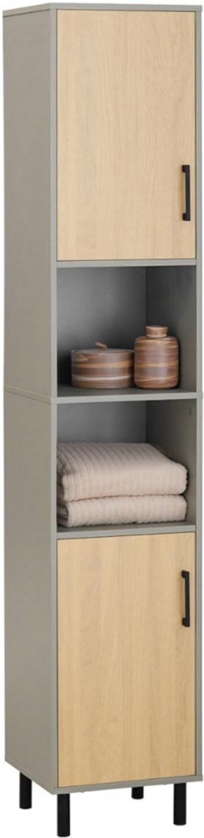 Thuys – Kolomkas Staand – Opbergkasten met Deuren – Hoge Kast – 32cm x 32cm x 163cm – Grijs