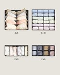 Quatre organisateurs de tiroir gris avec soutiens-gorge, chaussettes et cravates. Dimensions 2x5, 2x24, 2x6, 2x8.