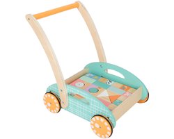Small Foot - Houten Baby Walker Loopwagen met Blokken Pastel, 35dlg.