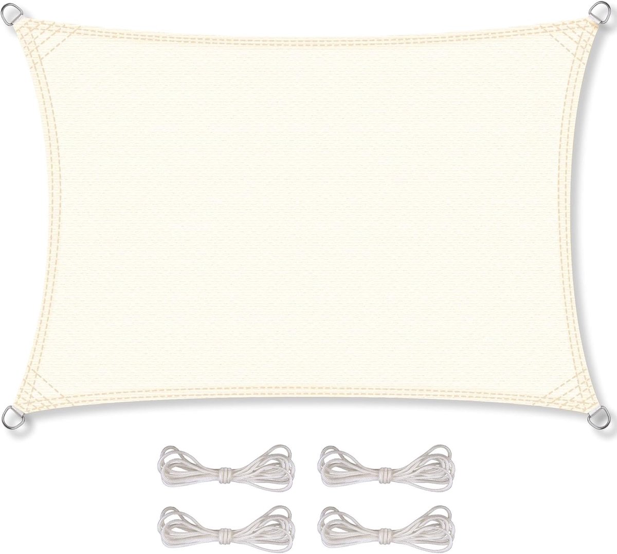 Zonnedoek 3 x 4 m creme wit - Weerbestendig en Ademend Zeil voor Schaduw en Privacy