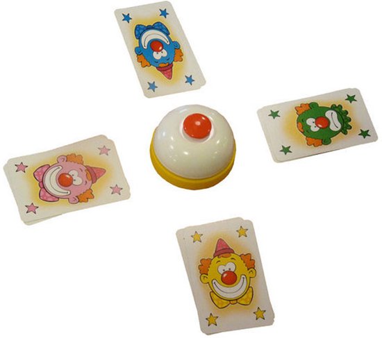 Halli Galli Junior spel met bel en vier kaarten.