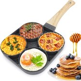 Bol.com Antiaanbaklaag Pannenkoekenpan - 4 Gaten - Aluminium - Zwart aanbieding