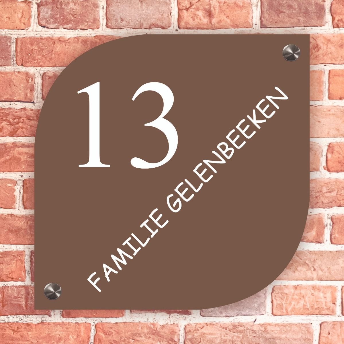 Naambordje voordeur lux bruin - 15x15cm - Incl. RVS bevestigingsmateriaal