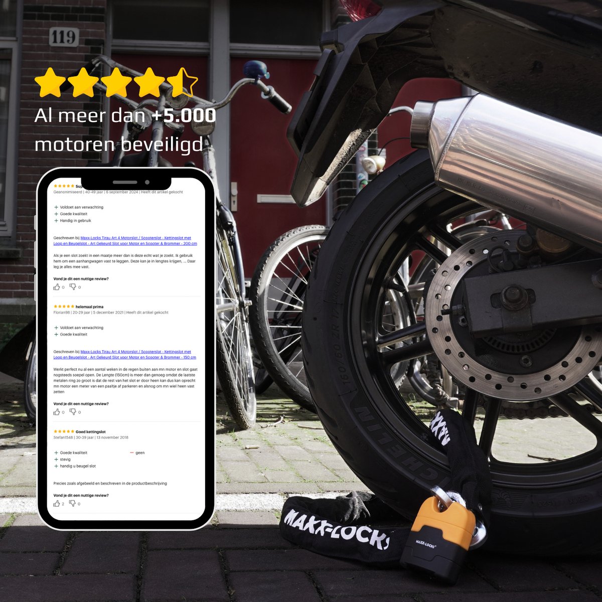 Maxx-Locks Ohura ART 4 Motorslot / Scooterslot - Kettingslot met 12 mm Dikke Schakels - Art Gekeurd Slot voor Motor en Scooter & Brommer - 180 cm – foto 6