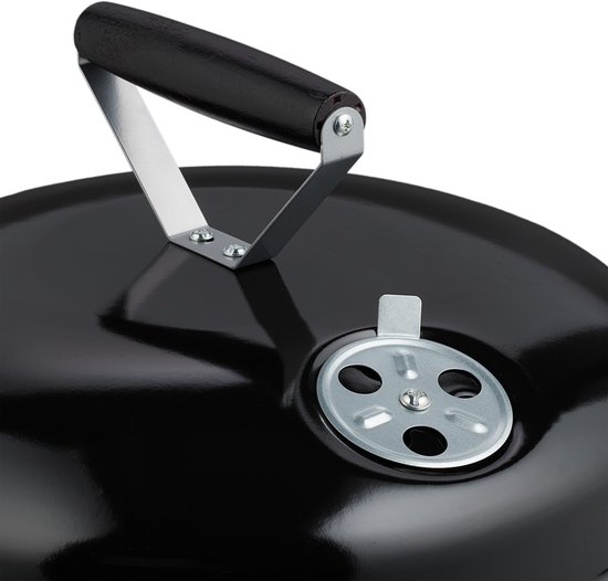 houtskoolbarbecue draagbaar - Ø 34 cm - met deksel en tang - staal van Central Park — afbeelding 2